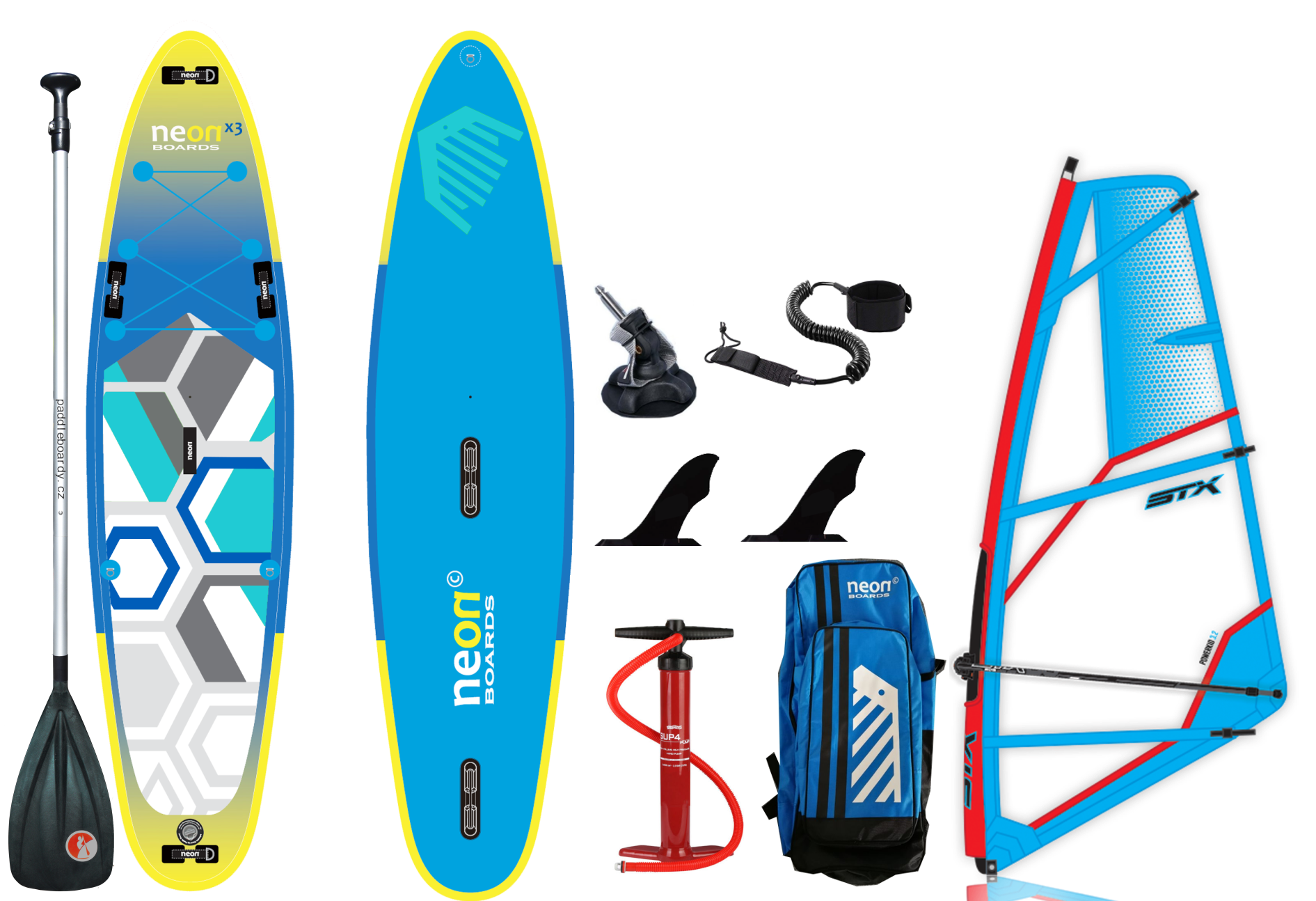 Nafukovací paddleboard Neon x3 Windsup 11'2"x32"x6" + Komplet s plachtou STX Powerkid