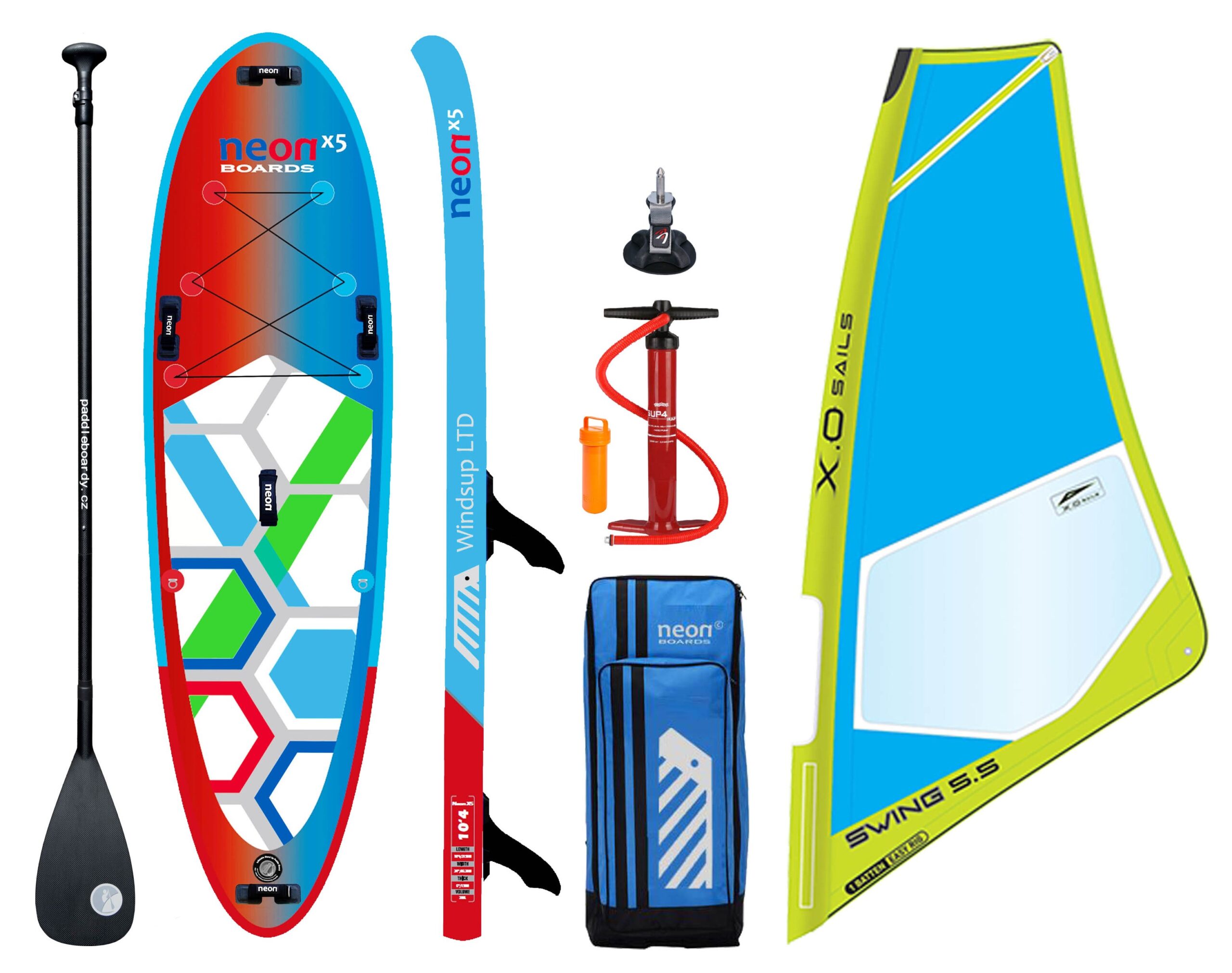Nafukovací paddleboard Neon X5 Windsup LTD 10’4″x34″x6″ komplet s X.O.Sails Swing 5.5 oplachtěním - 15% sleva - Obrázek 6