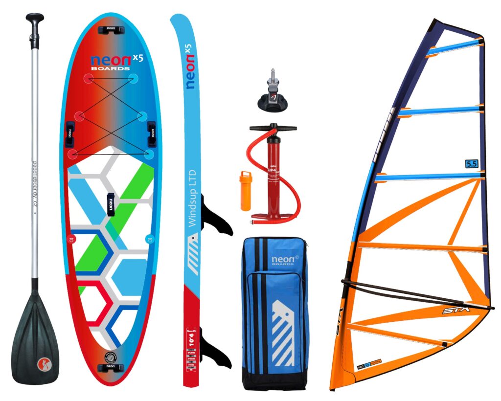 skluzový nafukovací paddleboard Neon X5 Windsup LTD 10’4´´x34´´x6´´ komplet s STX oplachtěním 5.0-6.5 m2