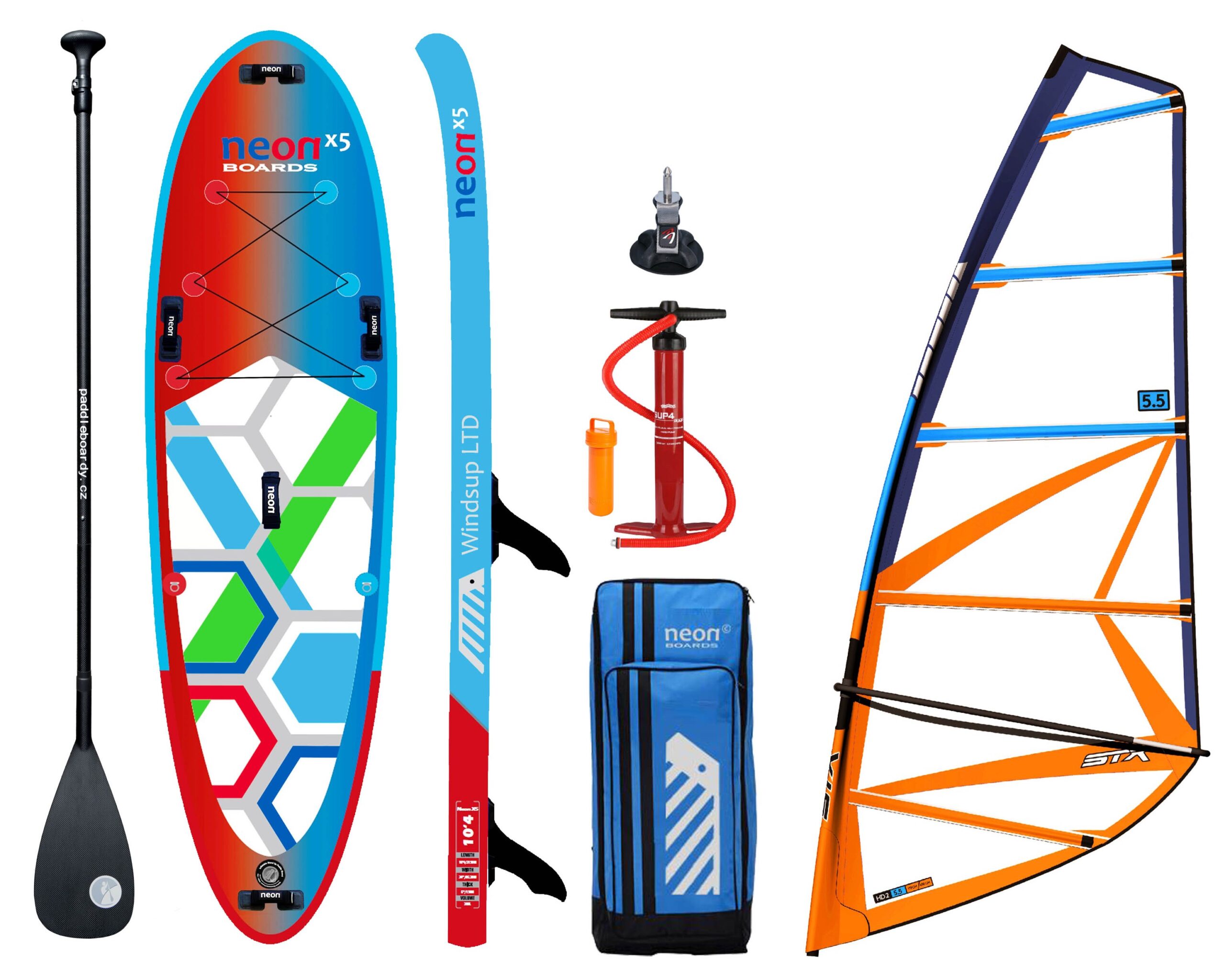 skluzový nafukovací paddleboard Neon X5 Windsup LTD 10’4´´x34´´x6´´ komplet s STX oplachtěním 5.0-6.5 m2 - Obrázek 4