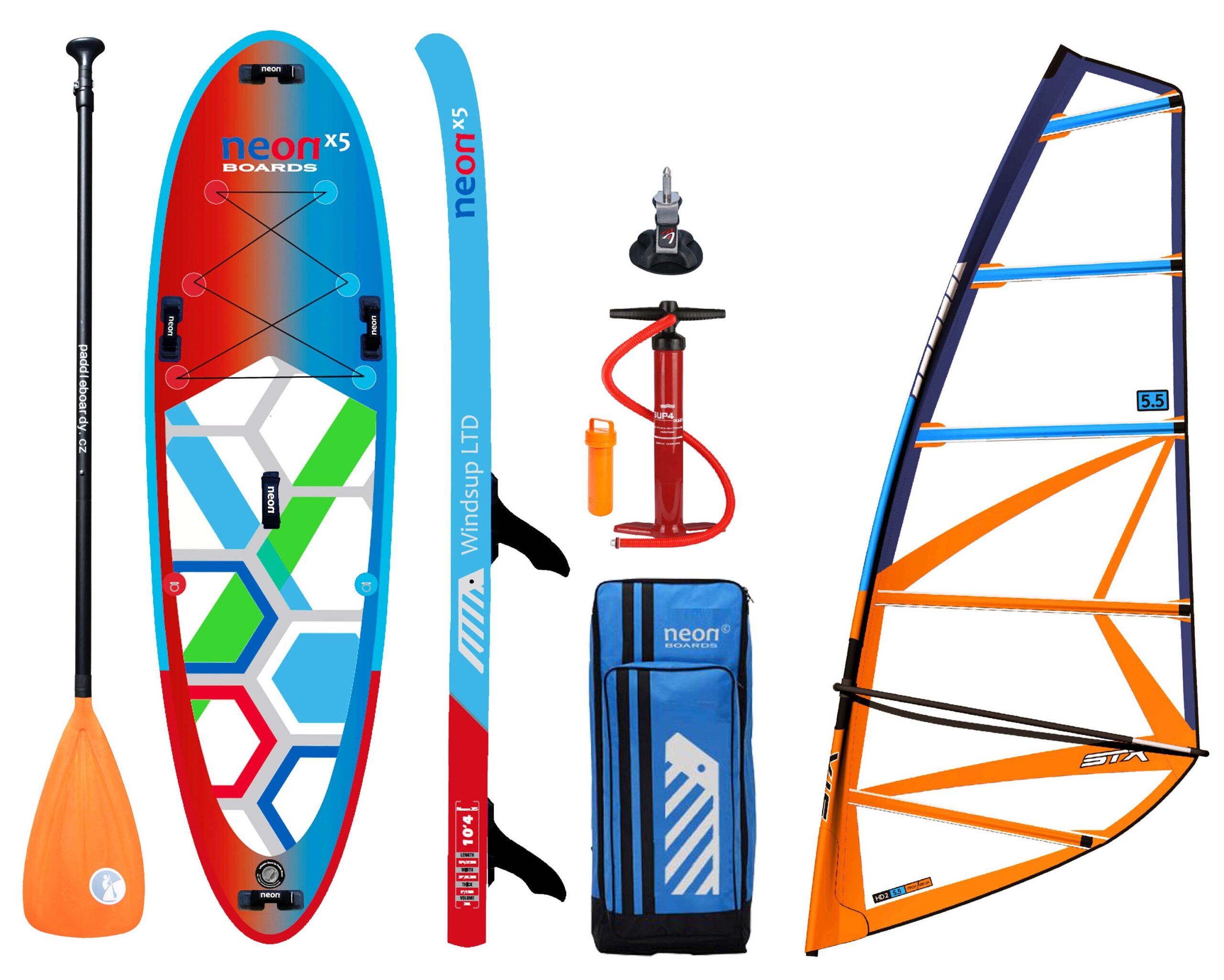skluzový nafukovací paddleboard Neon X5 Windsup LTD 10’4´´x34´´x6´´ komplet s STX oplachtěním 5.0-6.5 m2 - Obrázek 5