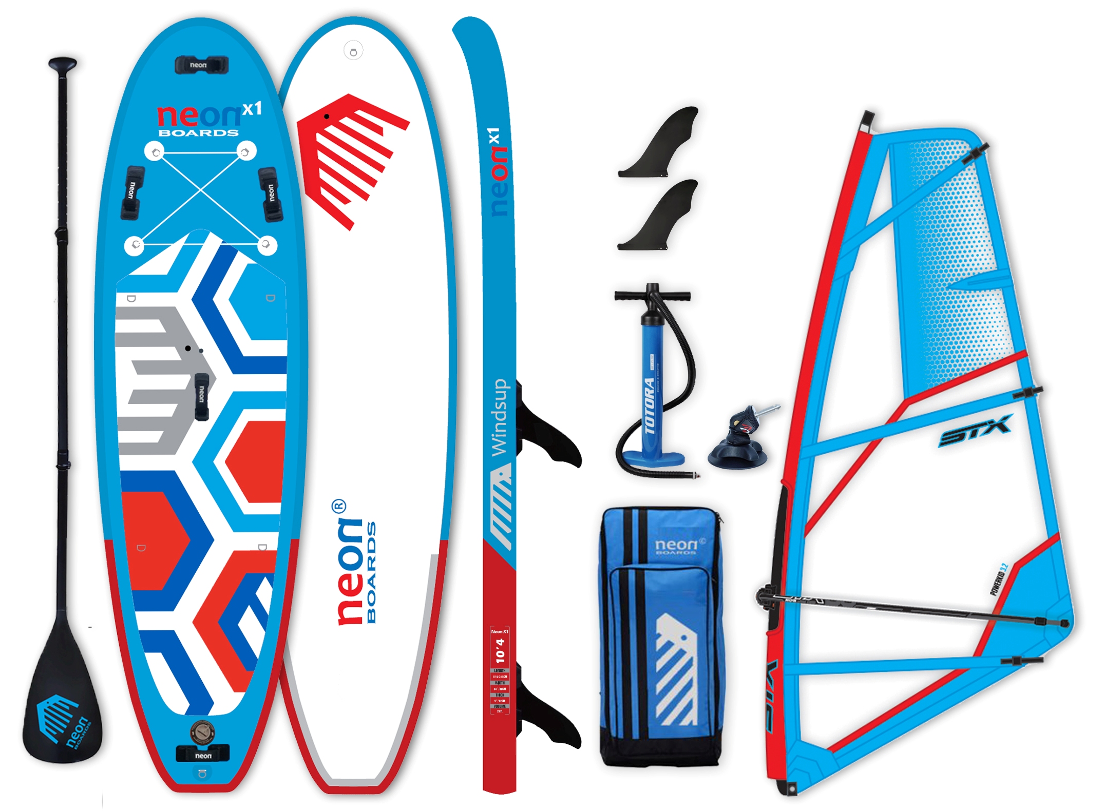 Nafukovací skluzový paddleboard Neon X1 Windsup 10'4"x34"x5" Komplet s juniorskou plachtou STX PowerKid