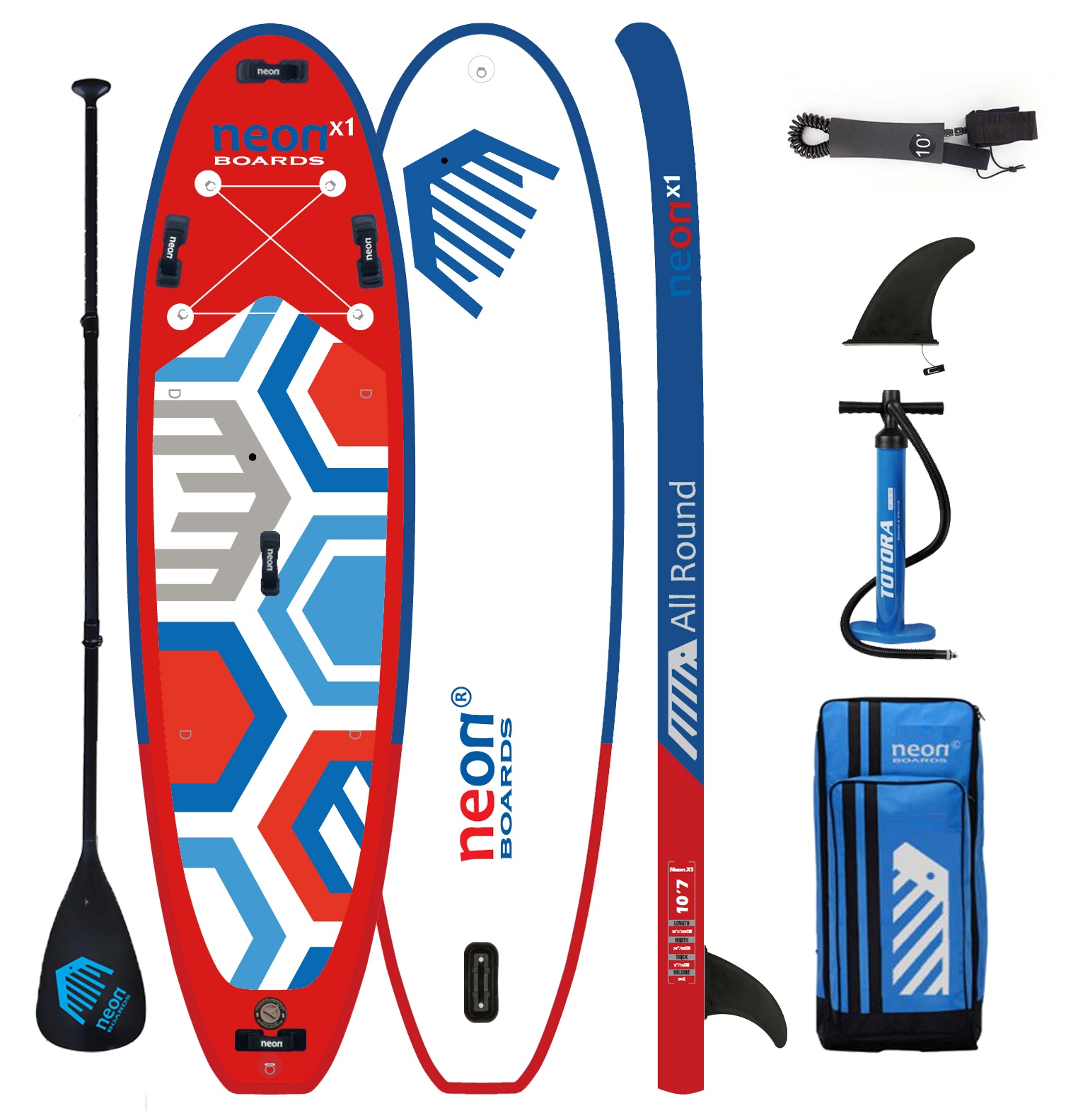 Nafukovací paddleboard Neon X1 red MSL - All Round 10'2" nebo 10'7"x34"x6" - komplet s pádlem