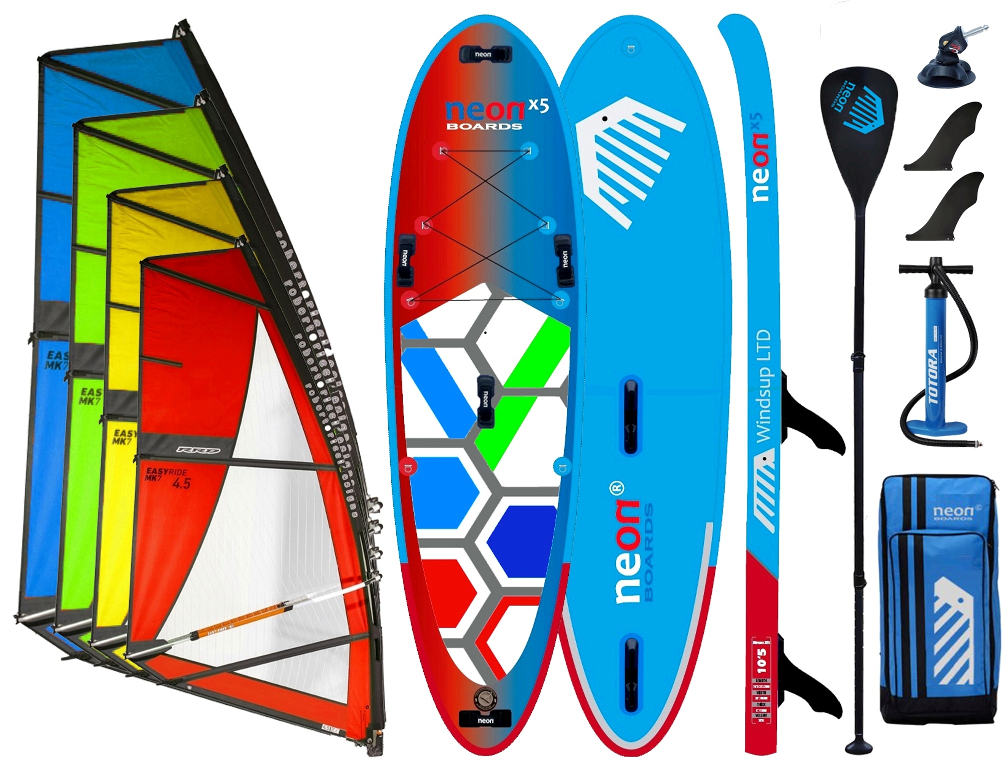 Nafukovací skluzový paddleboard Neon X5 10´5 komplet s plachtou RRD Easyride 3.5-5.0 m2