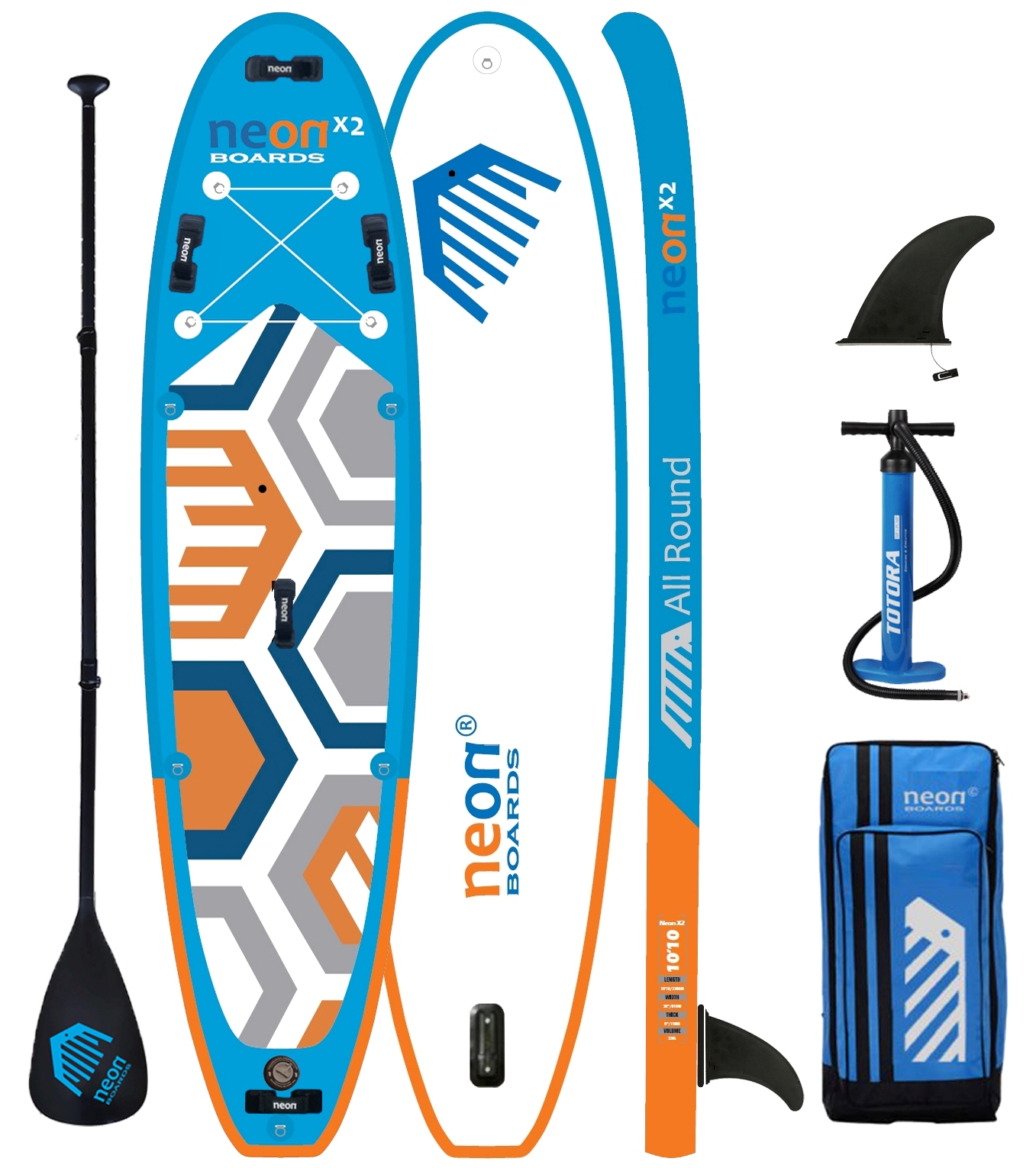 Kombo set nafukovací paddleboard Neon X2 MSL All Round - komplet s kajakovou sedačkou, 4 dílným pádlem a 25 l dry bagem - Obrázek 3
