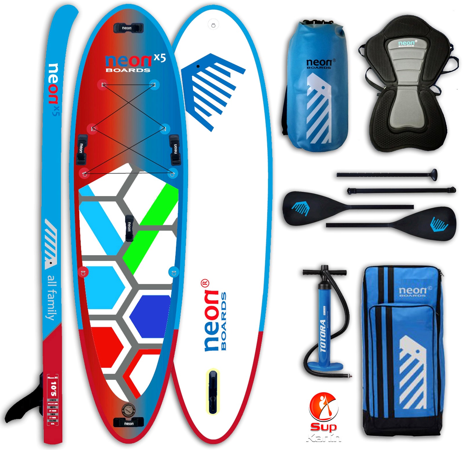 Combo pack - Nafukovací paddleboard Neon X5 - 10'5''x34''x5"