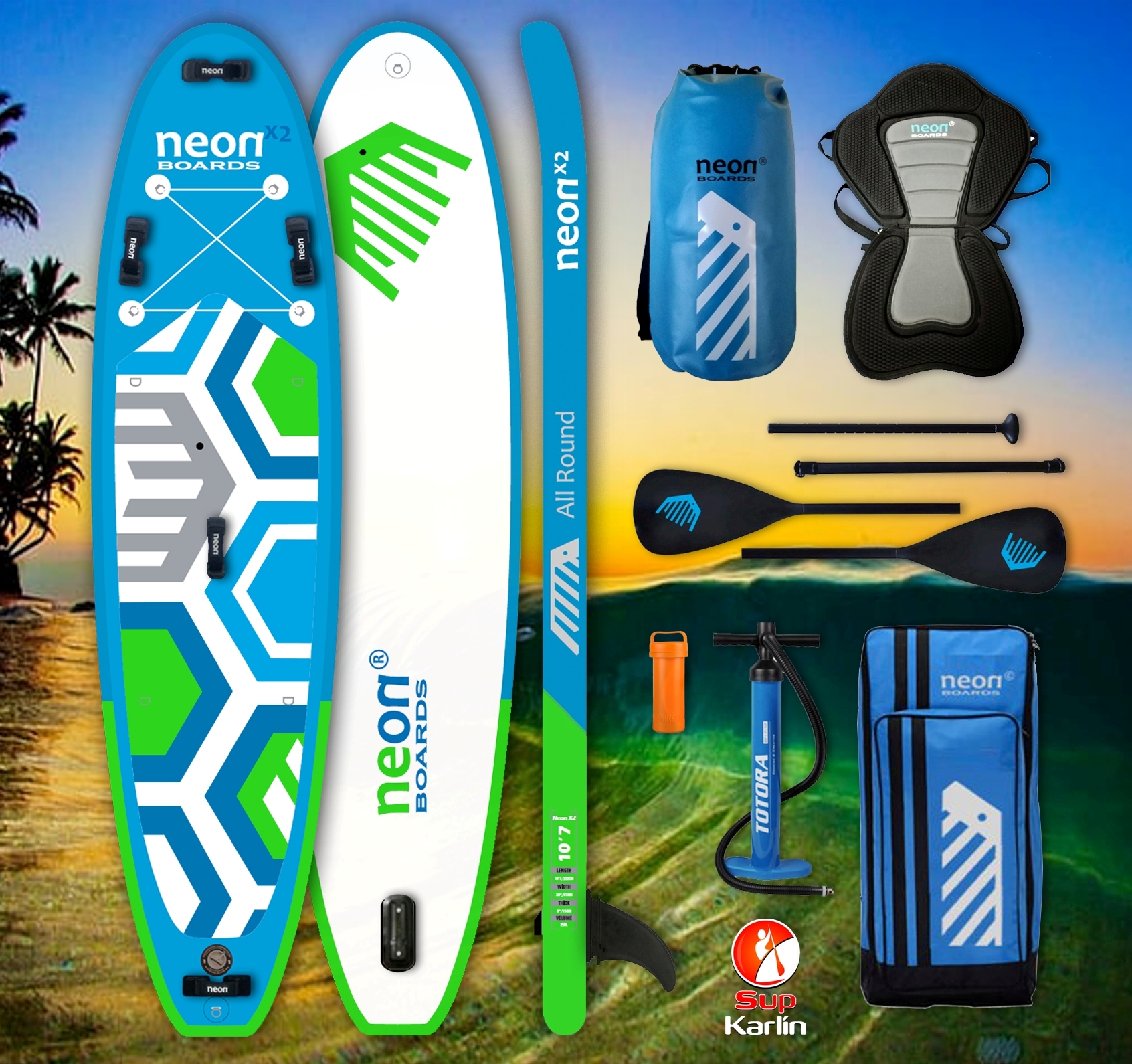 Combo pack - Nafukovací paddleboard Neon X2 - 10'7"x31"x5" - Obrázek 2