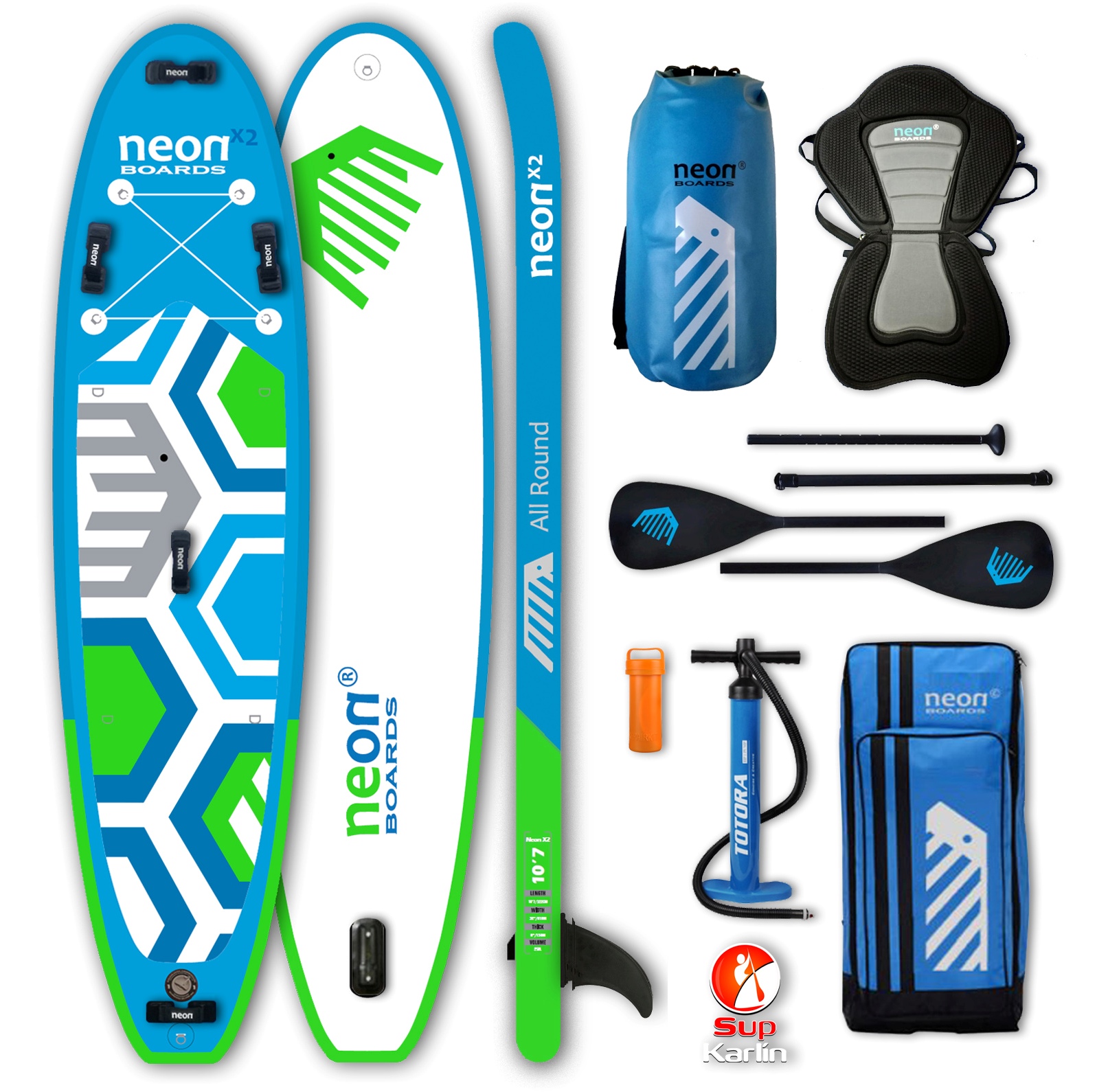 Combo pack - Nafukovací paddleboard Neon X2 - 10'7"x31"x5"