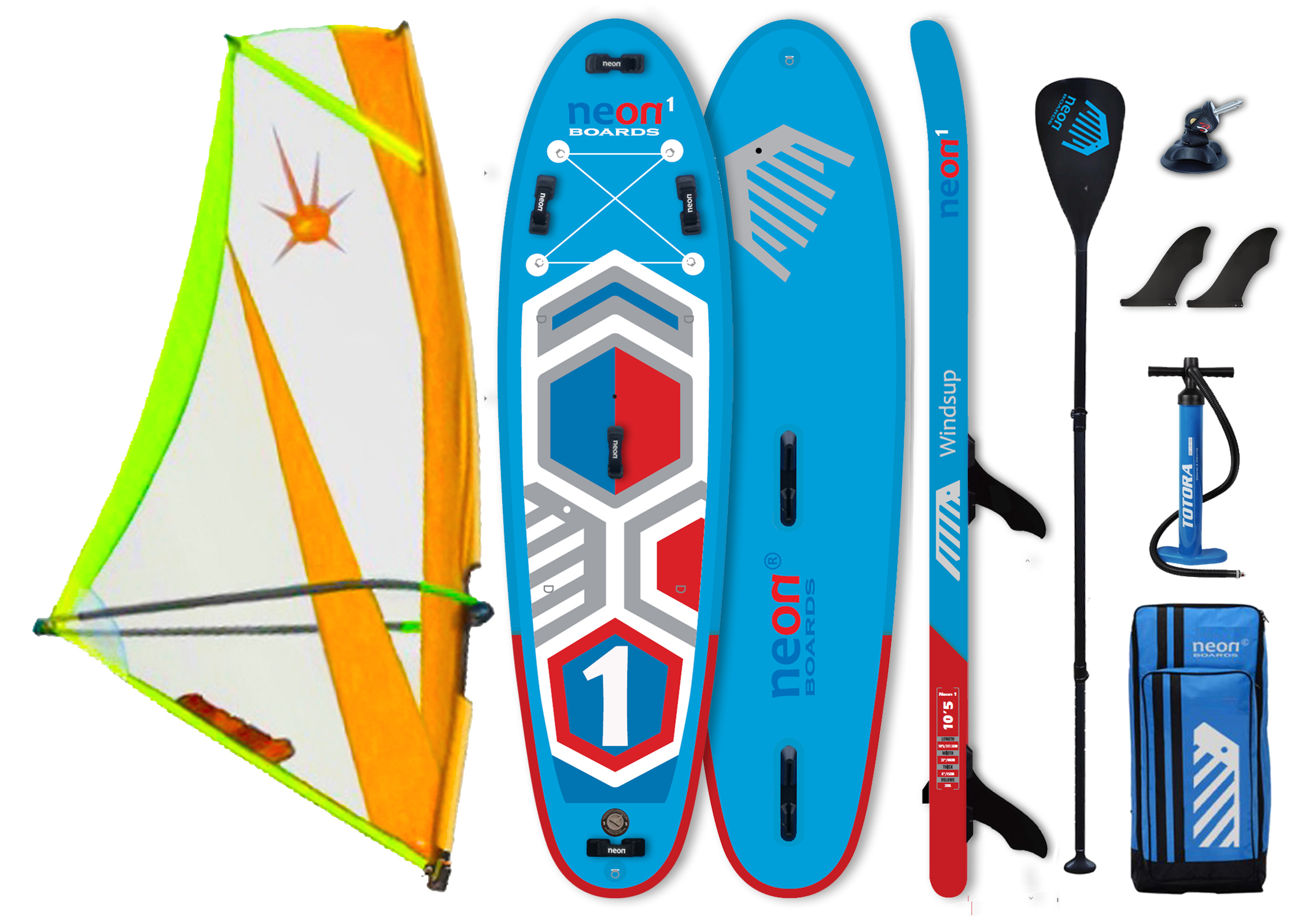Nafukovací paddleboard Neon 1 Windsup 10'5" + Komplet s plachtou 5.5 m2 X.O. Sails Commando