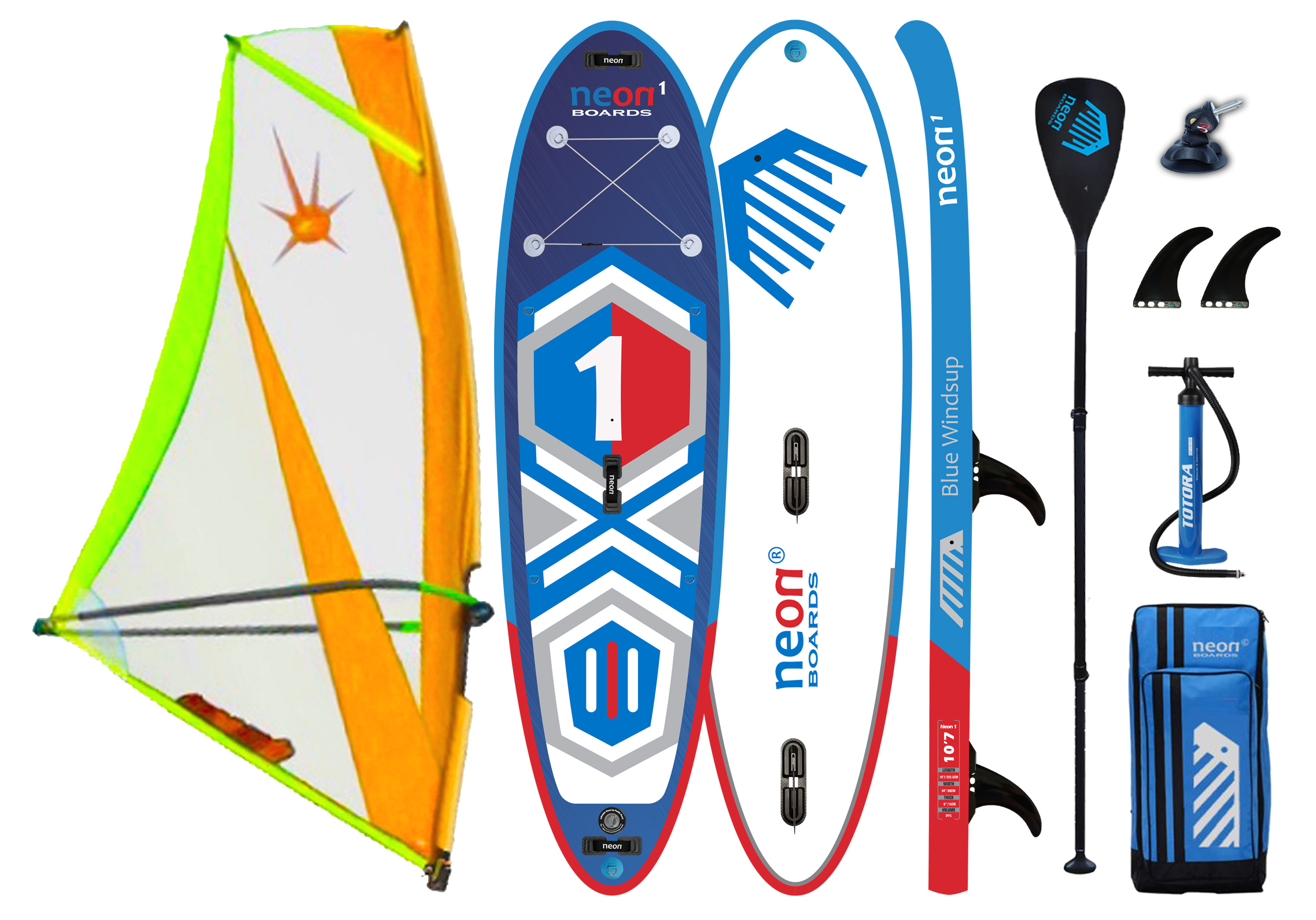 Nafukovací paddleboard Neon 1 Blue Windsup 10'7" + Komplet s plachtou 5.5 m2 X.O. Sails Commando