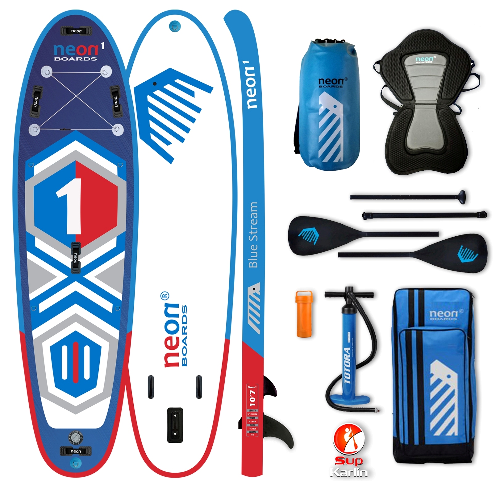 Combo pack - Nafukovací paddleboard Neon 1 Blue Stream 10'7''x34''x6"