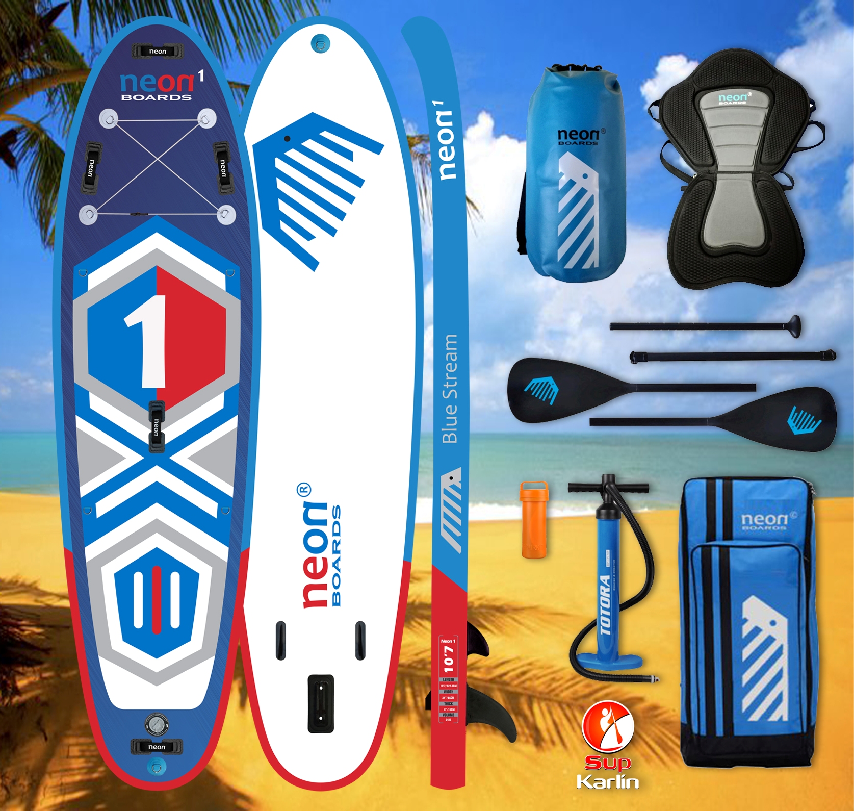 Combo pack - Nafukovací paddleboard Neon 1 Blue Stream 10'7''x34''x6" - Obrázek 2